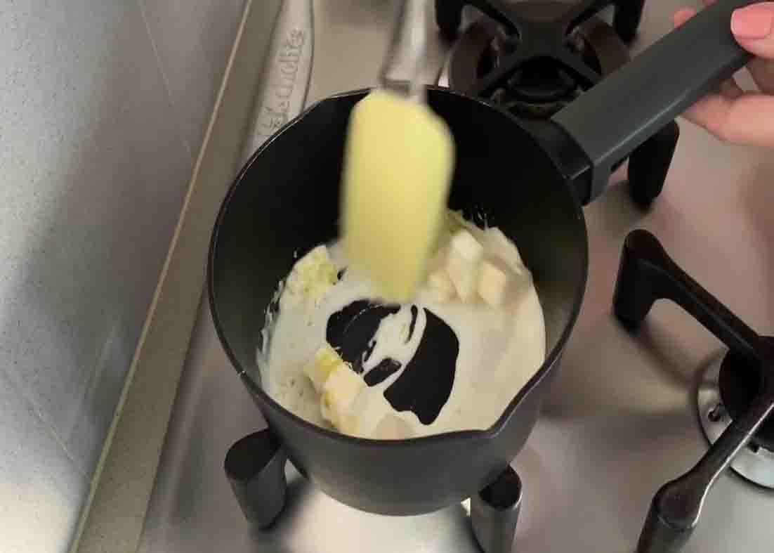 Melting the butter for the white chocolate lemon truffles