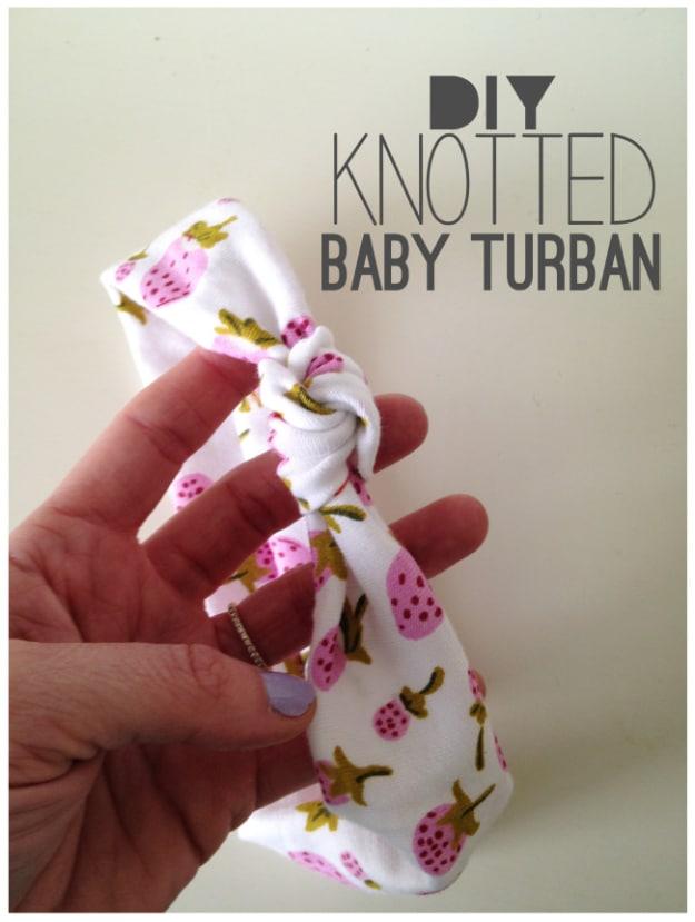 DIY Knotted Baby Turban, a DIY baby gift, an easy project to make as a gift and satisfying to finish