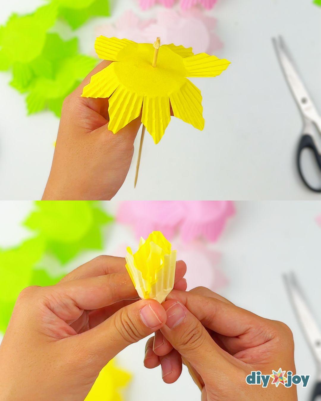 Paper Flower Bouquet Using Cupcake Liners — adding the cupcake liners