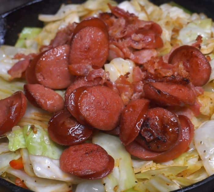 Easy Skillet Fried Cabbage With Bacon, Sausage, & Bell Peppers Recipe