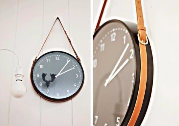 DIY IKEA Hack Clock with Leather Belt Hanger, no special tools needed to pull this together and the fix worth remembering