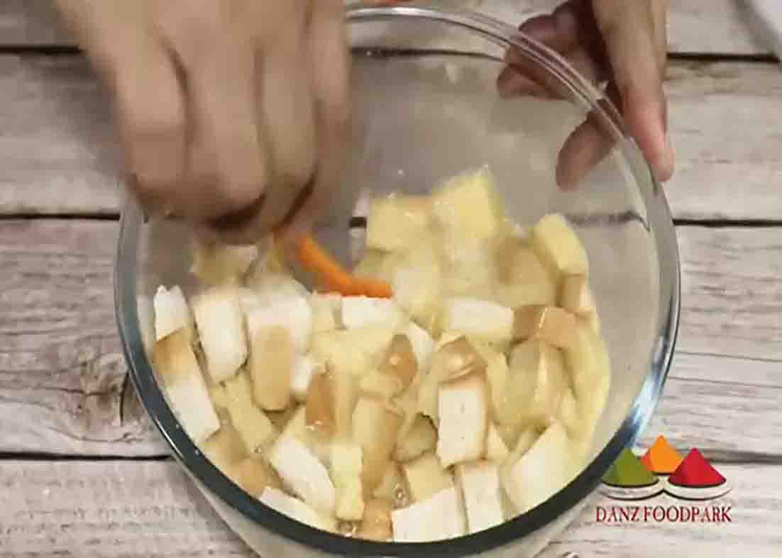 Soaking the leftover bread for the bread pudding recipe
