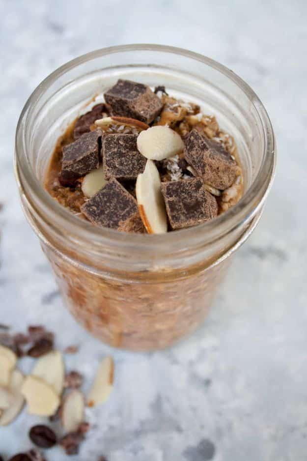 Overnight Oats Recipes - Mocha Almond Overnight Oats - Easy Breakfast Recipe Idea - Healthy Fruit to Add Blueberry, Banana, Strawberry and Pineapple, Apple Cinnamon - Brunch Ideas