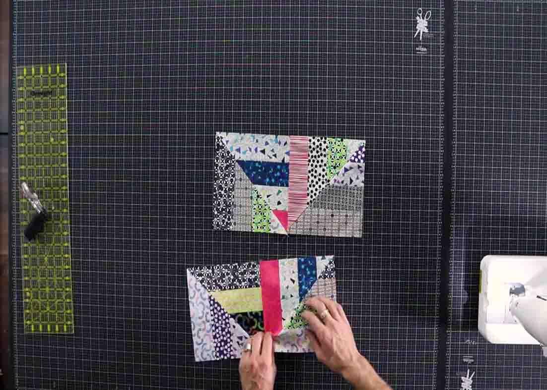 Putting the squares together to create the mirage quilt block