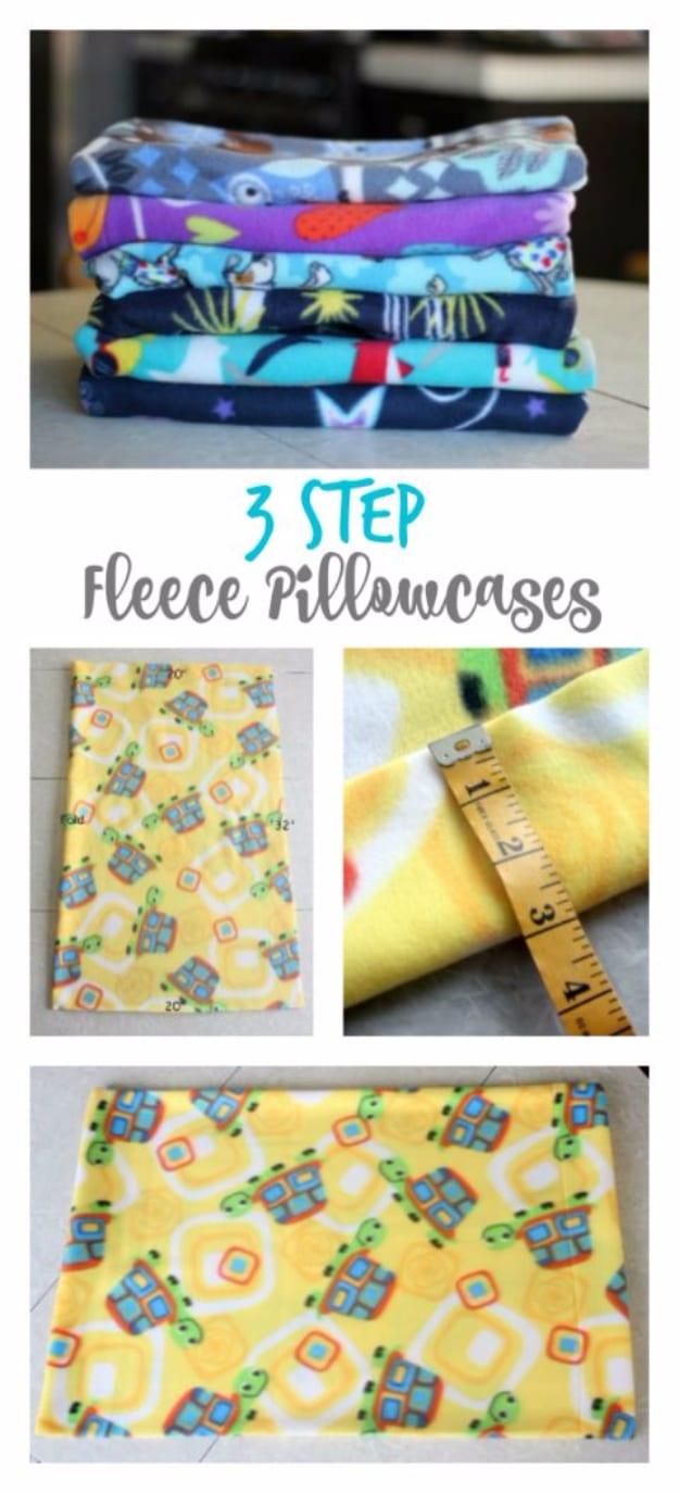Simple 3 Step Fleece Pillowcases, one of the best pillowcase projects on this list and an idea worth saving for later