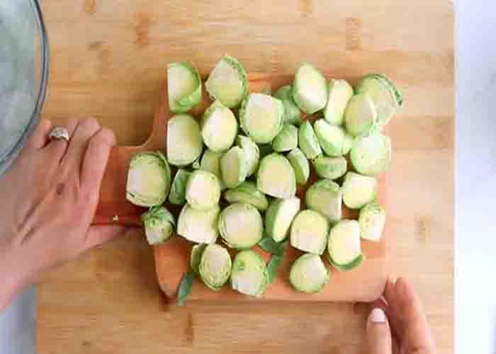 Chopping the brussels sprouts for the side dish recipe