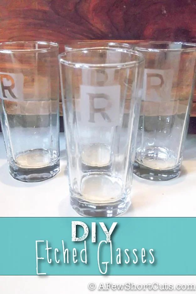 Etched glass jar or mug that looks custom made, a simple process craft that sells well as a homemade gift