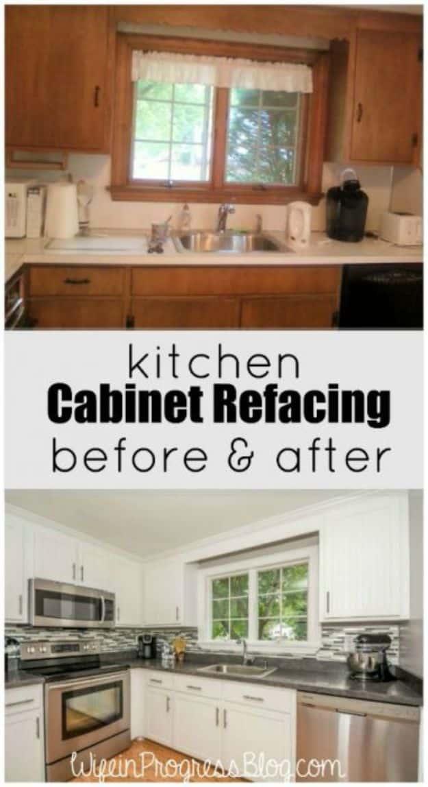 Kitchen Cabinet Refacing, an easy cabinet upgrade with basic tools and a simple weekend project that changes a whole kitchen