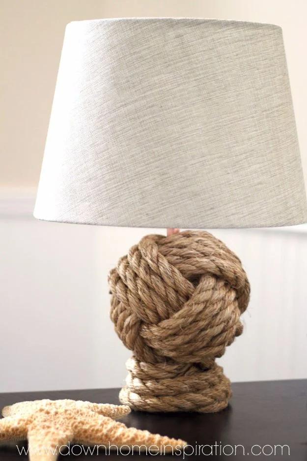 Pottery Barn Knockoff Rope Knot Lamp, a budget friendly way to upgrade a dark corner and it makes a nice weekend project
