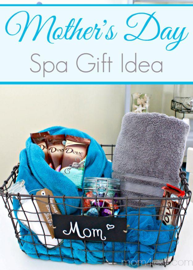 Mother's Day Gift Idea Spa Basket, one of the best handmade mothers day gifts on this list and an idea worth saving for later