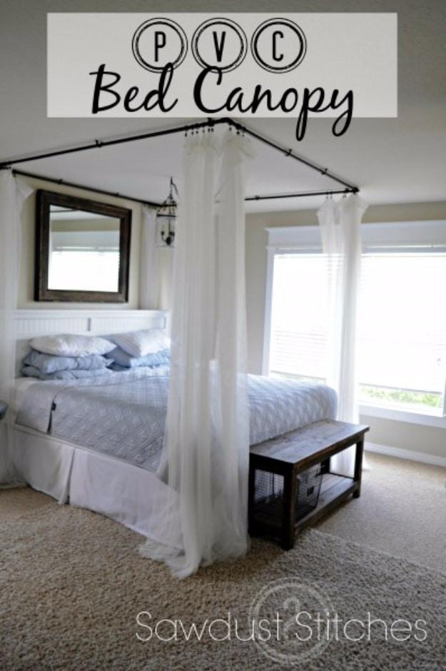 Shabby Chic Decor and Bedding Ideas - PVC Bed Canopy - Rustic and Romantic Vintage Bedroom, Living Room and Kitchen Country Cottage Furniture and Home Decor Ideas. Step by Step Tut