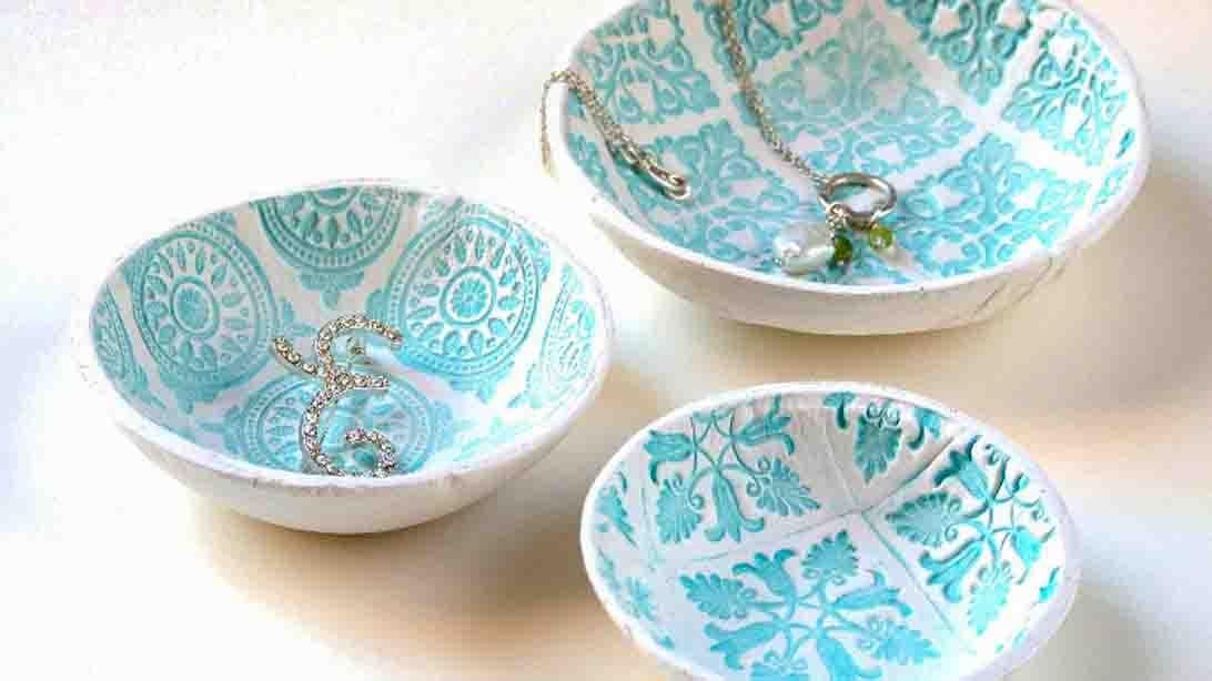 DIY Air-Dry Stamped Clay Bowls Tutorial