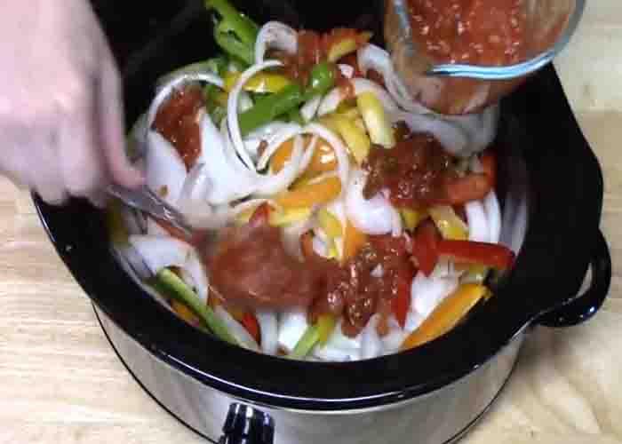 Cooking the chicken fajitas in the crockpot