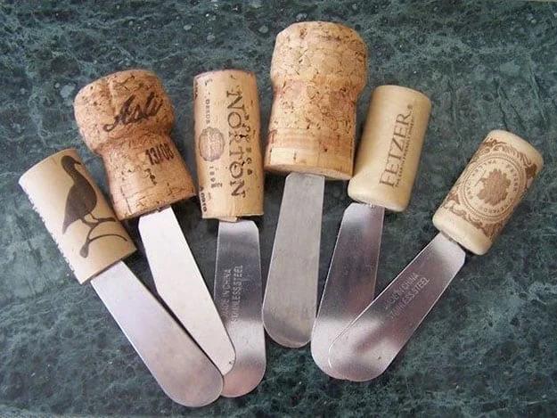 DIY Wine Cork Crafts for the Kitchen - Wine Cork Cheese Knife Handles - DIY Projects & Crafts by Sueeye