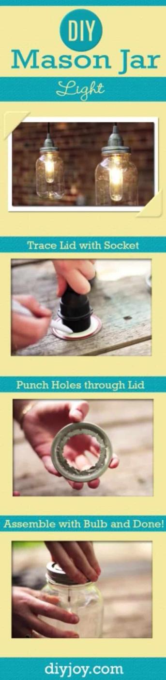 DIY Renters Decor Ideas - DIY Mason Jar Light - Cool DIY Projects for Those Renting Aparments, Condos or Dorm Rooms - Easy Temporary Wall Art, Contact Paper, Washi Tape and Shelves