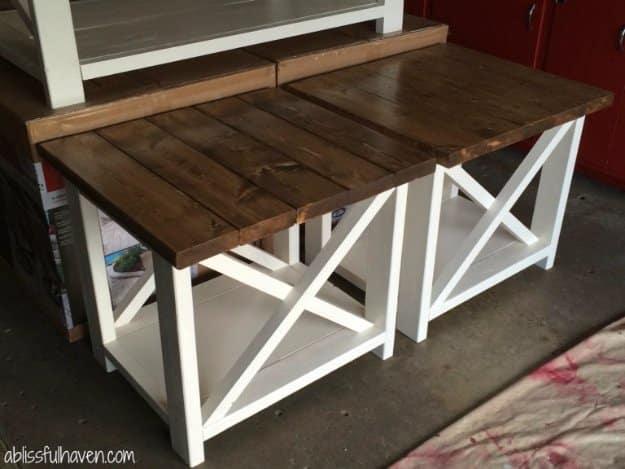 DIY Farmhouse End Tables, budget friendly with supplies on hand and something that looks far pricier than it was