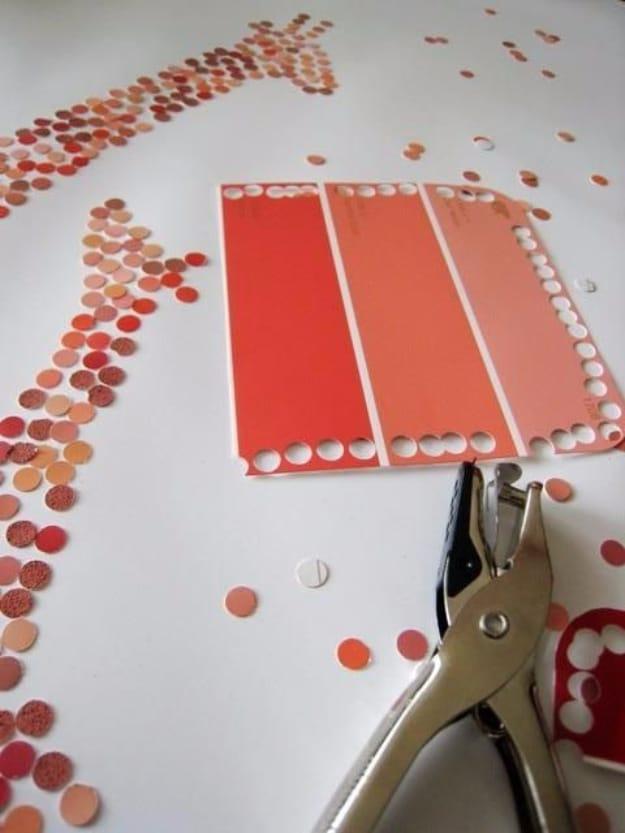 DIY Paint Chip Art, simple to scale up or down as the layout allows and a personal touch a bought version cannot match