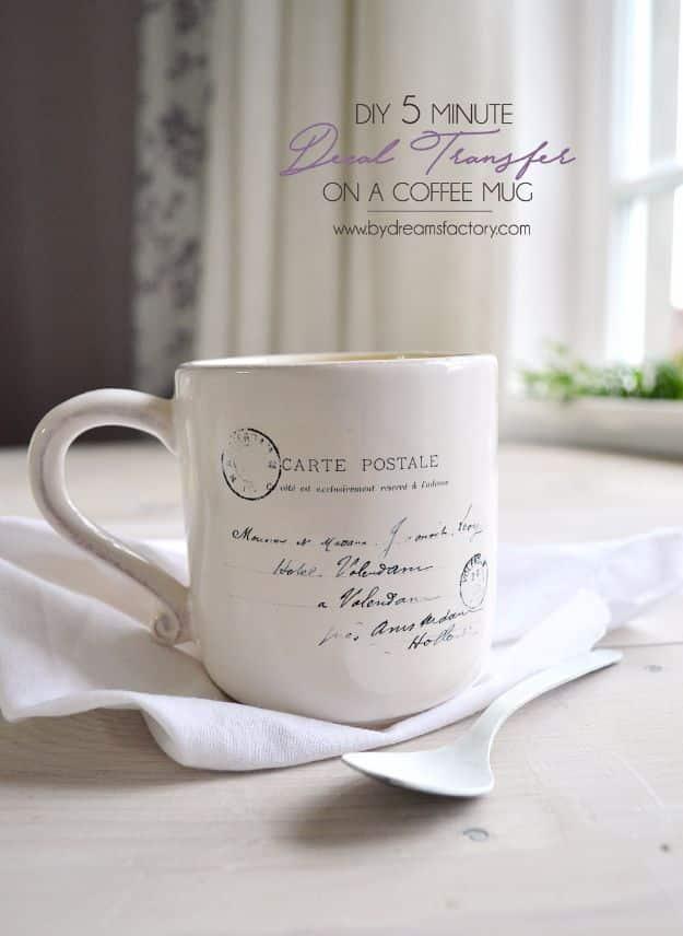 DIY 5-Minute Decal Transfer On A Coffee Mug, a custom drinkware idea, simple enough for a first try at the craft