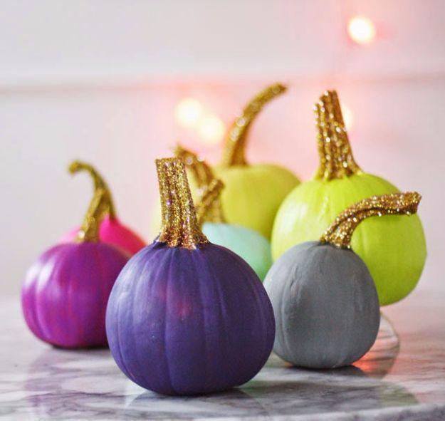 Best Crafts for Fall - Painted Pumpkins With Glittered Stems - DIY Mason Jar Ideas, Dollar Store Crafts, Rustic Pumpkin Ideas, Wreaths, Candles and Wall Art, Centerpieces, Wedding 