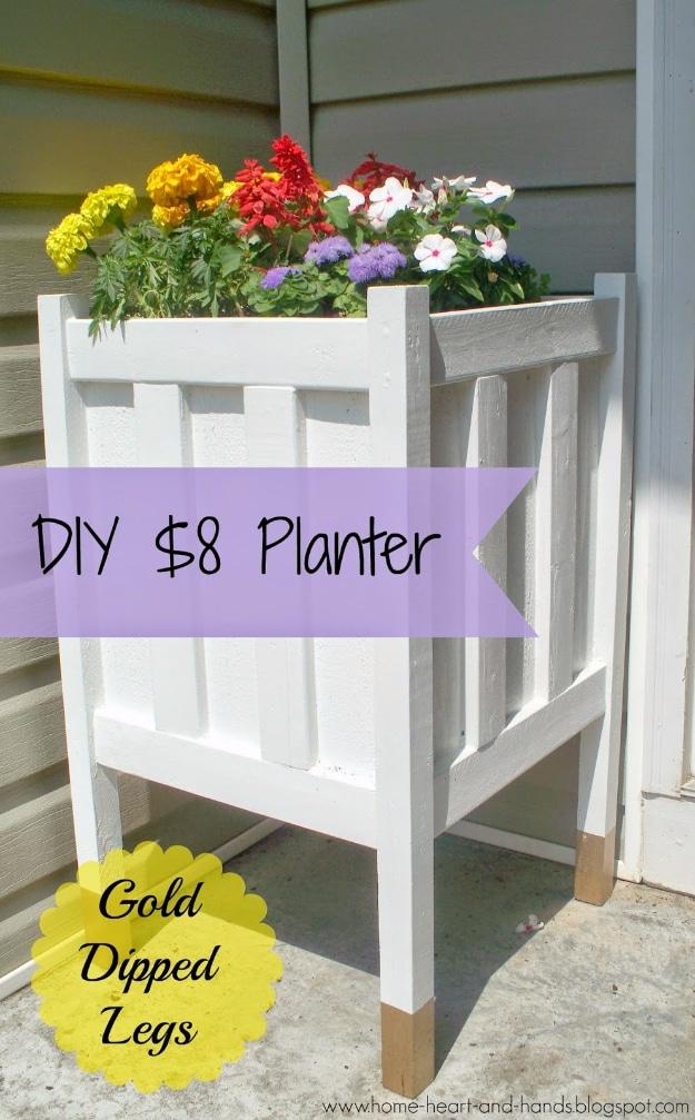 DIY Front Porch Planter With Gold Dipped Legs, easy to customize with paint or stain already on hand