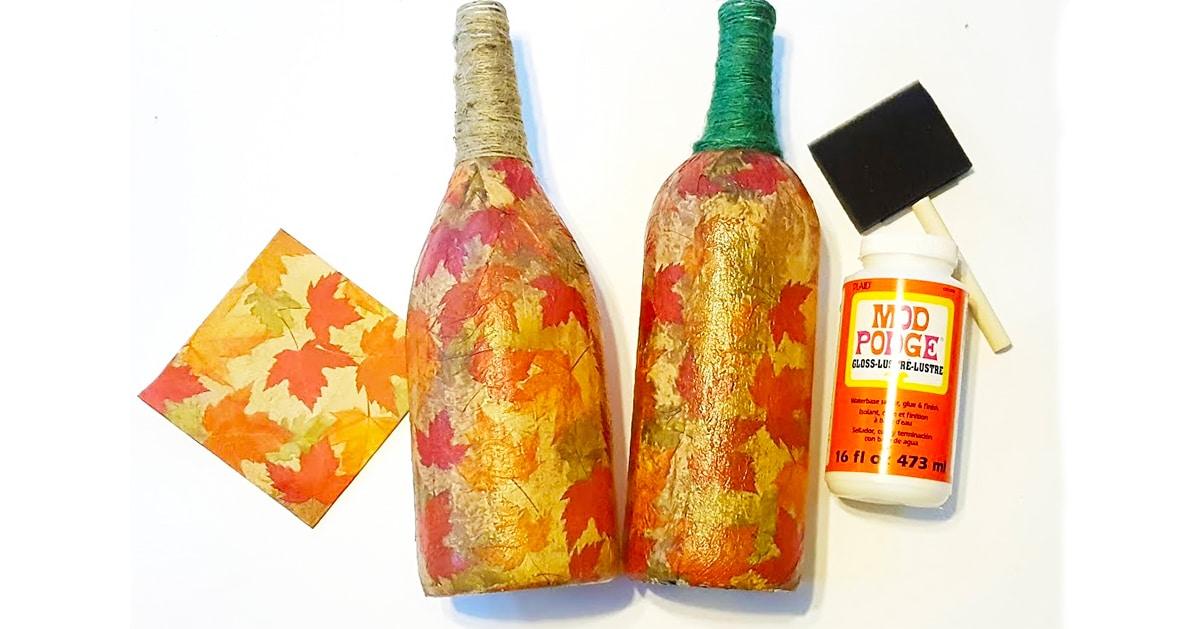 DIY Fall Leaves Wine Bottles