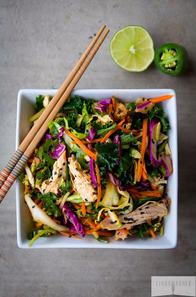 Healthy Lunch Ideas for Work - 5 Minute Spicy Asian Chicken Salad - Quick and Easy Recipes You Can Pack for Lunches at the Office - Lowfat and Simple Ideas for Eating on the Job -
