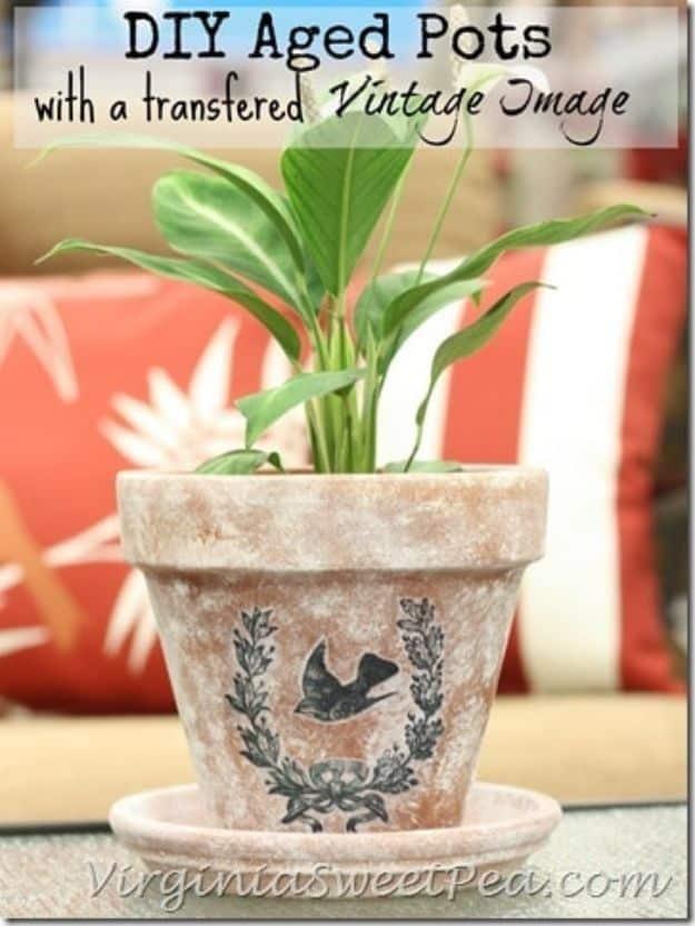 DIY Ideas for Clay Pots - DIY Aged Pots With a Vintage Image - Cute Gardening Projects Tutorials for Decorating Pots - Pretty Rustic and Farmhouse Planters for Cheap Home Decor