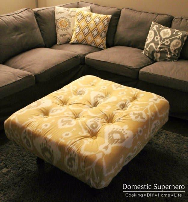 DIY Tufted Ikat Ottoman, quick to put together in one afternoon and a fix that outlasts most store bought options