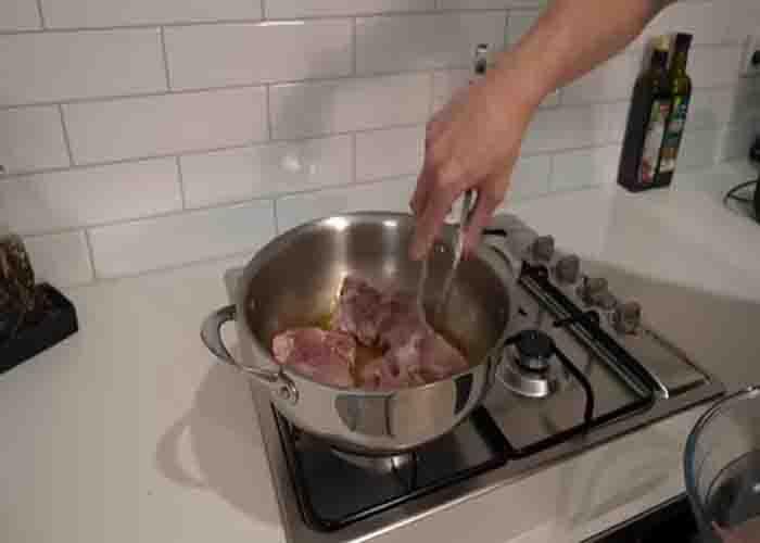 Searing the chicken for the chicken chorizo recipe