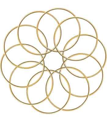 Set of thin gold four-inch metal craft rings used as the round base for beaded Christmas wreath ornaments