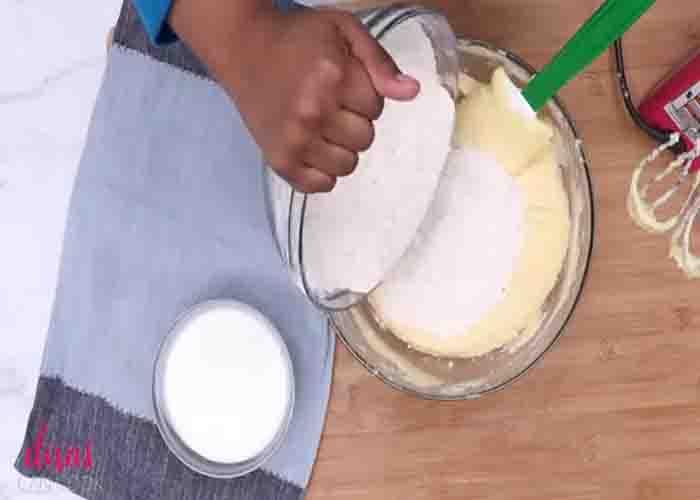 Making the batter for the Kentucky butter cake