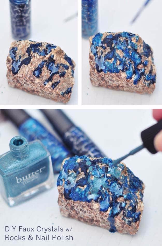 DIY Nail Polish Crafts - DIY Faux Rock Crystals - Easy and Cheap Craft Ideas for Girls, Teens, Tweens and Adults | Fun and Cool DIY Projects You Can Make With Fingernail Polish - D