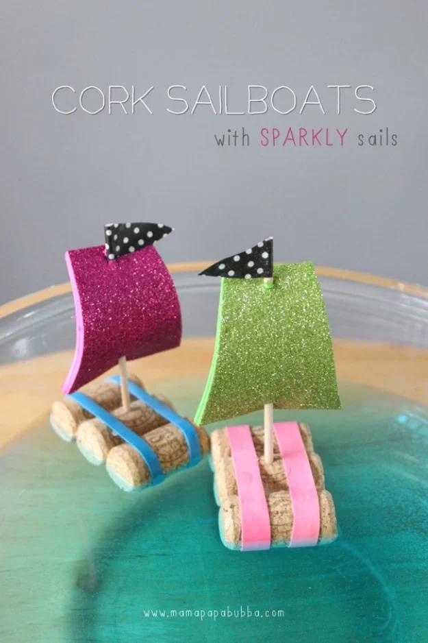 Crafts For Kids To Make At Home - Cork Sail Boats - Cheap DIY Projects and Fun Craft Ideas for Children - Cute Paper Crafts, Fall and Winter Fun, Things For Toddlers, Babies, Boys