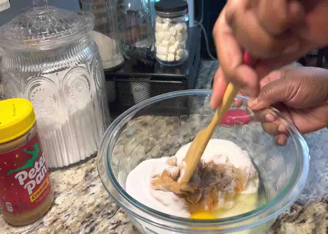 Mixing all the ingredients for the peanut butter cookies