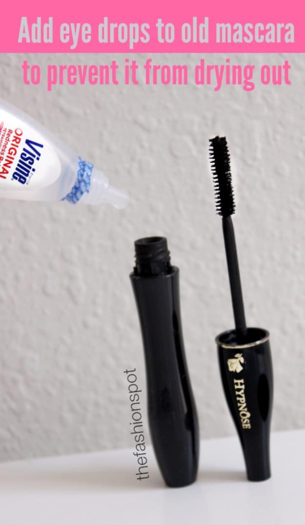 Add Eye Drops To Old Mascara To Prevent It From Drying Out, a beauty routine trick, gentle enough on a beginner's patience