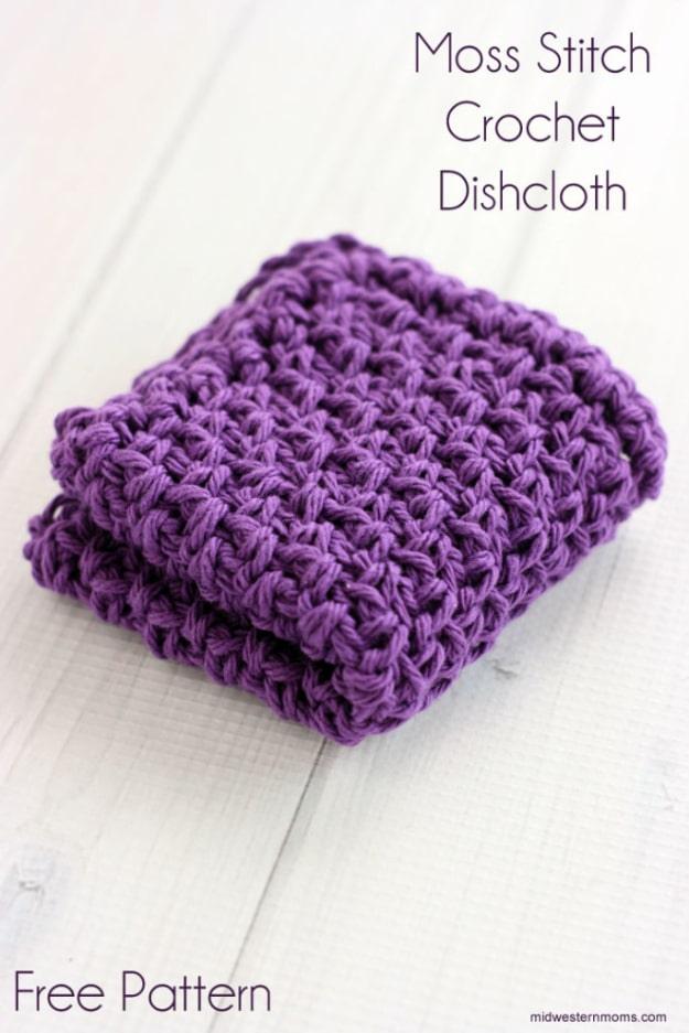 Moss Stitch Crochet Dishcloth, quick enough to finish before nap time and warmth that a plain corner was missing