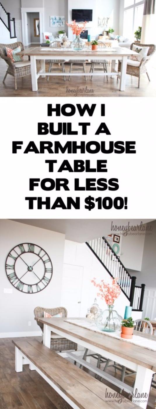 DIY Farmhouse Table For $100, a reclaimed wood design, quick to set up on a rainy afternoon and a keepsake worth handing down