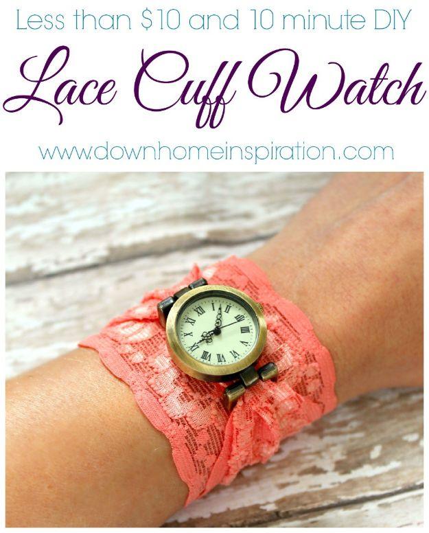 Easy Sewing Projects To Sew For Gifts - DIY Lace Cuff Watch - Simple Sewing Tutorials and Free Patterns for Making Christmas and Birthday Presents - Cheap Ideas to Make and Sell on