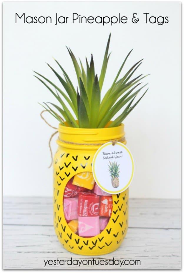 Pineapple Mason Jar, a fun mason jar craft for summer and a charming handmade gift for summer for the collection