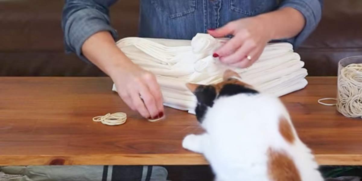 She Folds Sheets In Triangle Sections, Tying Off And What She Does Next Is Remarkable!