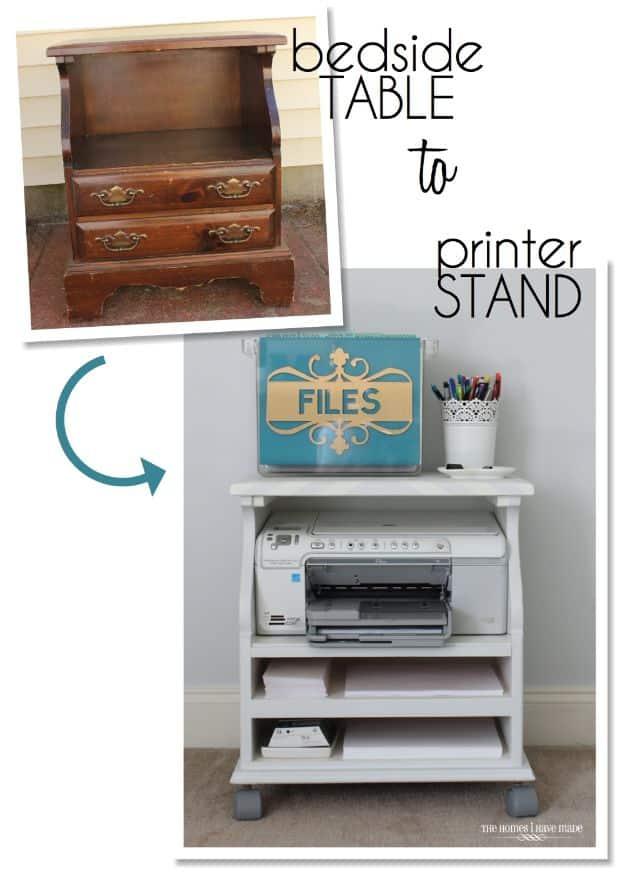 DIY Office Furniture - Bedside Table To Printer Stand - Do It Yourself Home Office Furniture Ideas - Desk Projects, Thrift Store Makeovers, Chairs, Office File Cabinets and Organiz