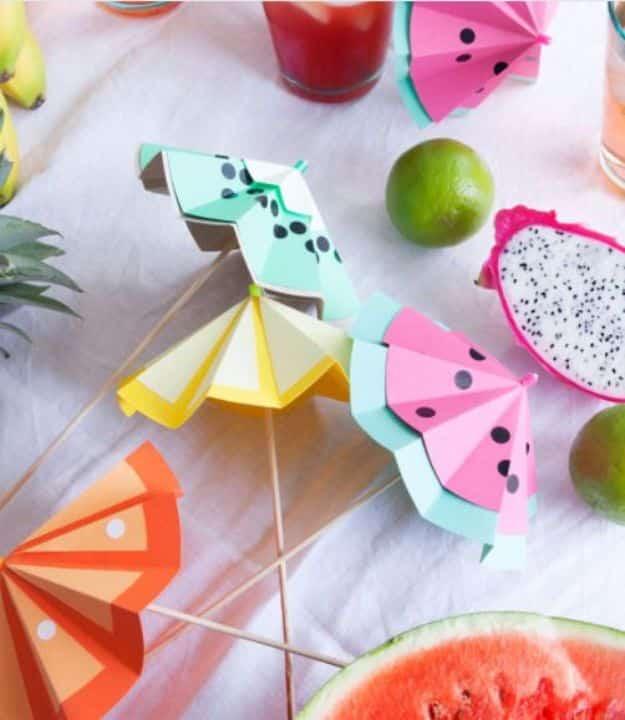 Tutti Frutti Cocktail Umbrella, a backyard party decor, doable in one sitting and an idea worth saving for later