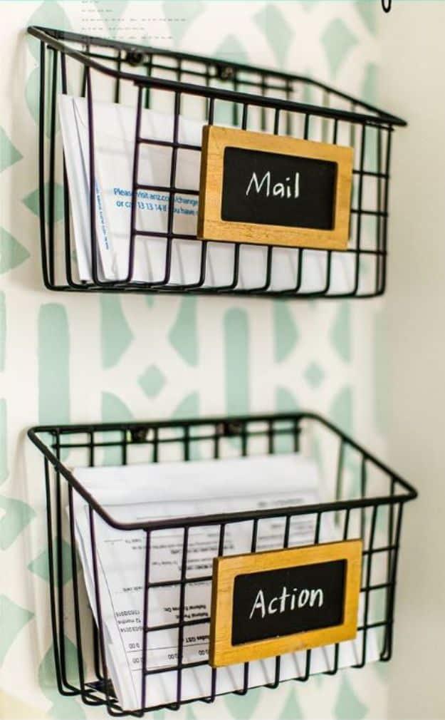 DIY Industrial Wire Mail Baskets, a clever dollar store organizing idea and an easy weekend project that clears the clutter