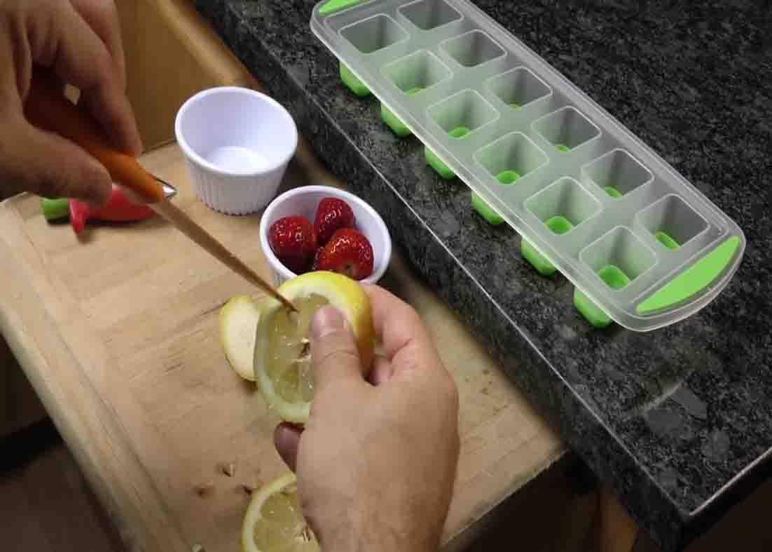 Slicing some strawberry and lemon