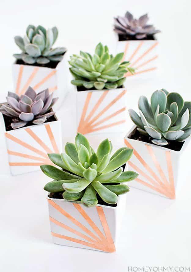 DIY Copper and White Succulent Planters, a handmade gift that actually gets used and quick to put together