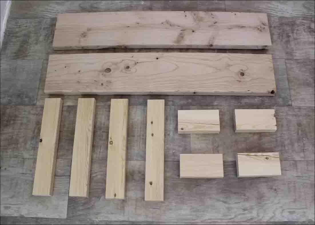 The wood cut for the DIY $15 bench