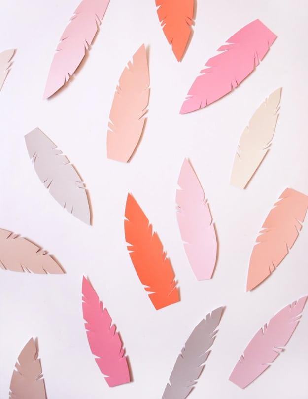 Paint Chip Feather, a colorful upcycled craft, easy to customize with paint or stain already on hand