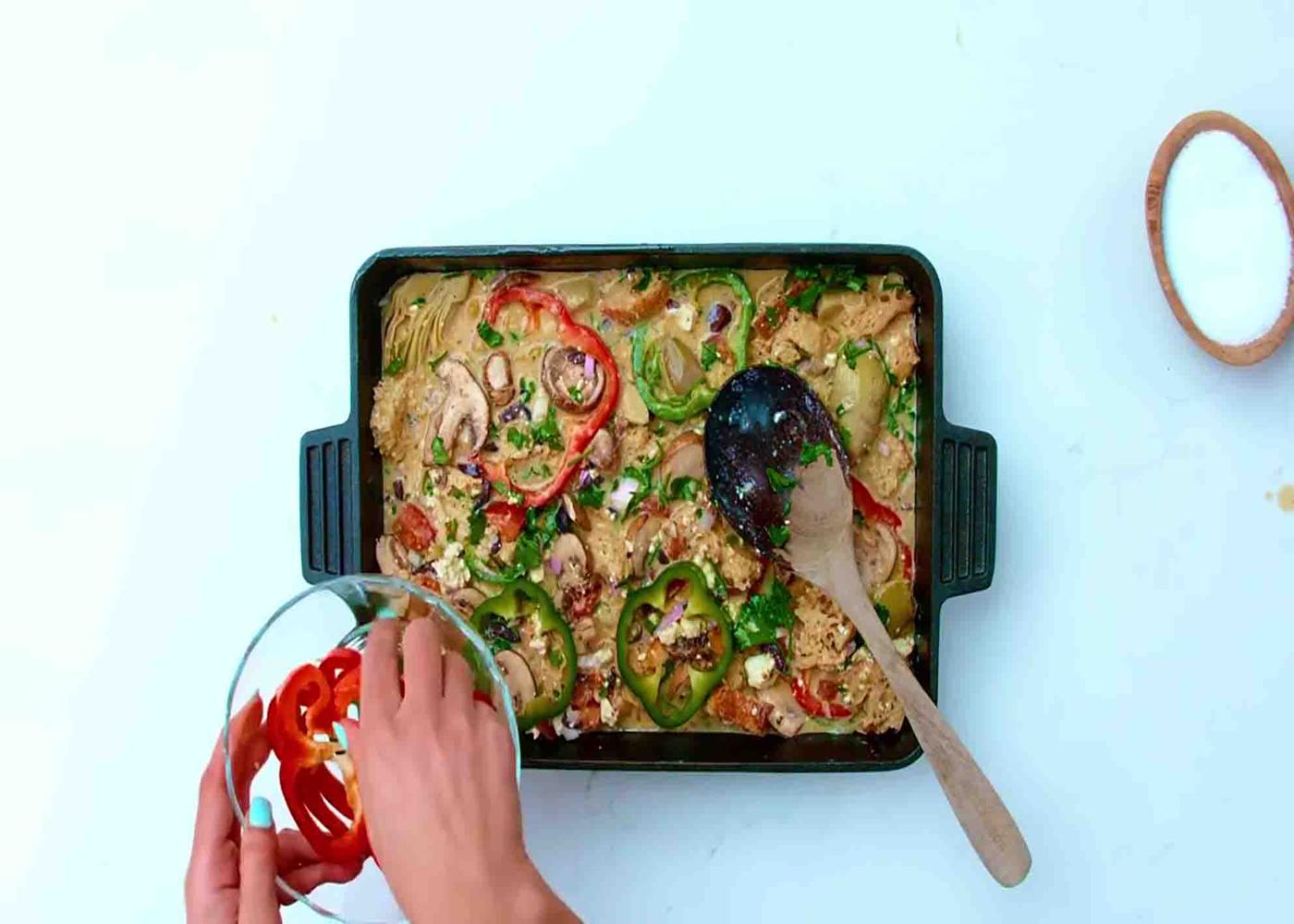 Assembling the egg casserole dish