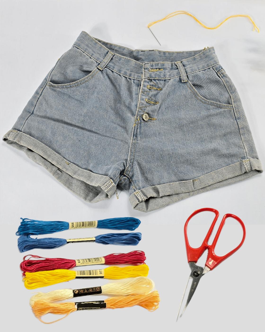 Homemade Cute Bow Embroidery On Jeans — materials for bow embroidery