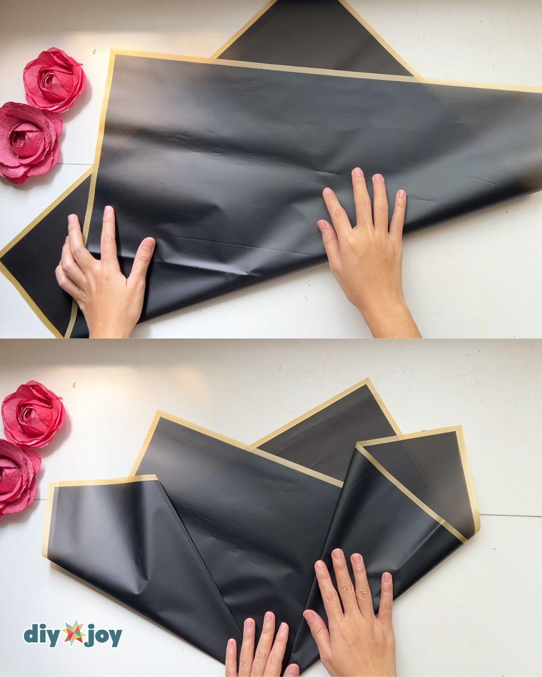 Homemade Aesthetic Paper Flower Bouquet Paper Towels — folding the wrapping paper